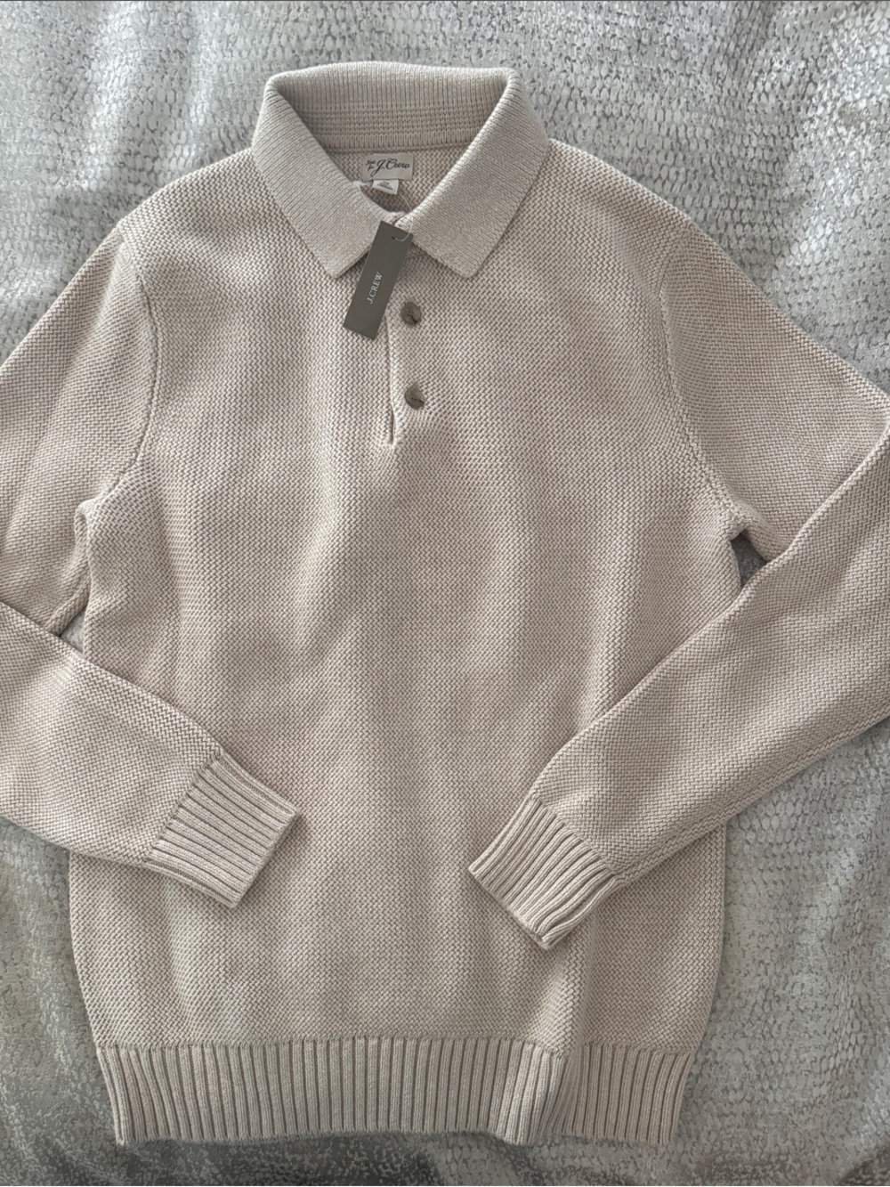 J. Crew Men’s Light Beige Cotton racking-stitch sweater-polo